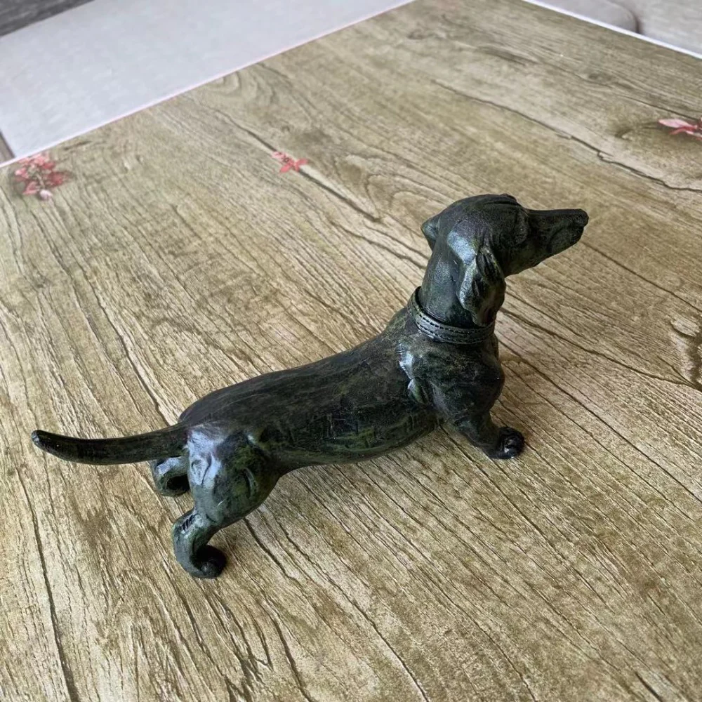 Charming Dachshund Statue in Dark Wood Resin
