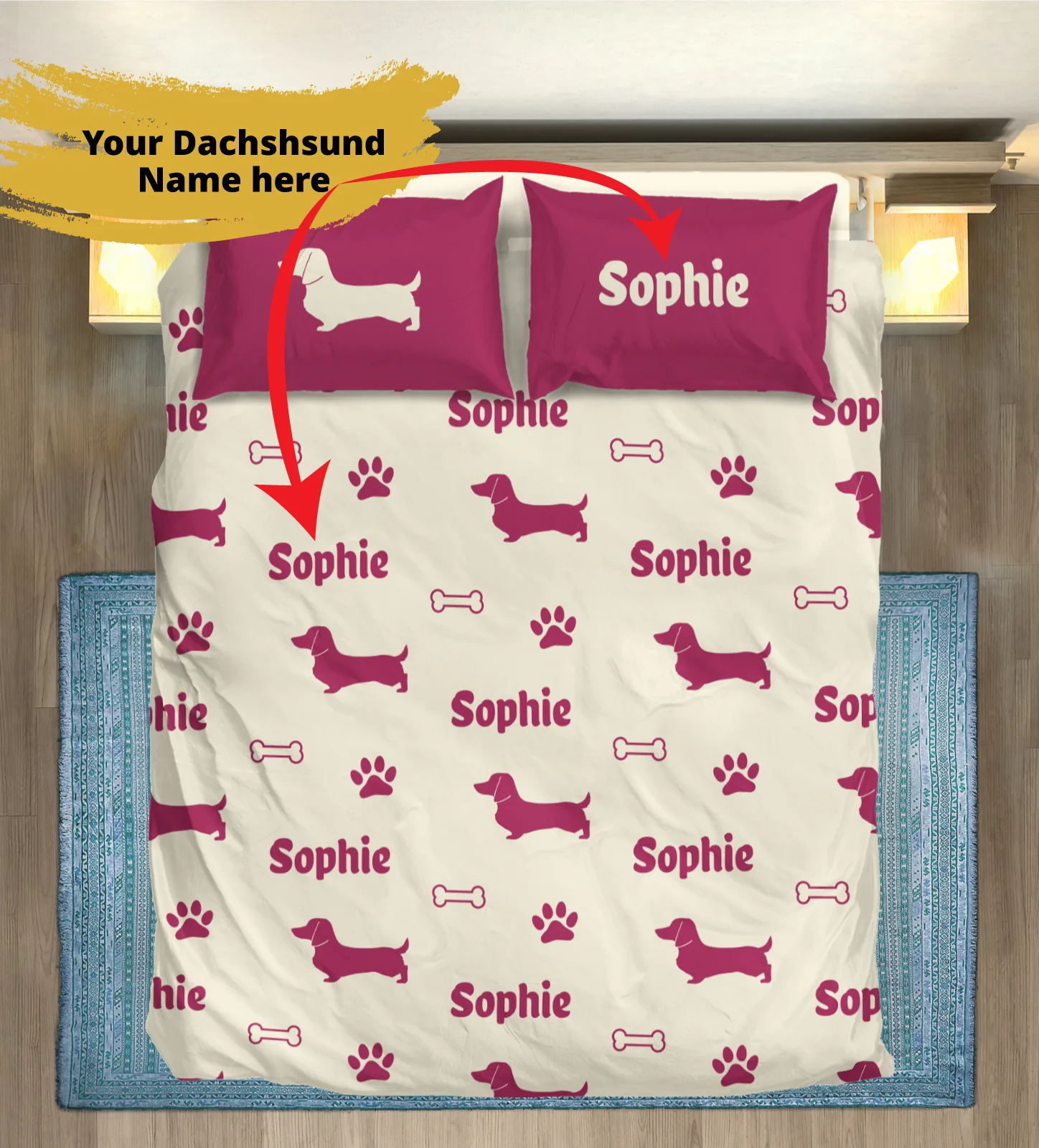 Custom Bedding Set with Dachshund's Name - Bedding Set