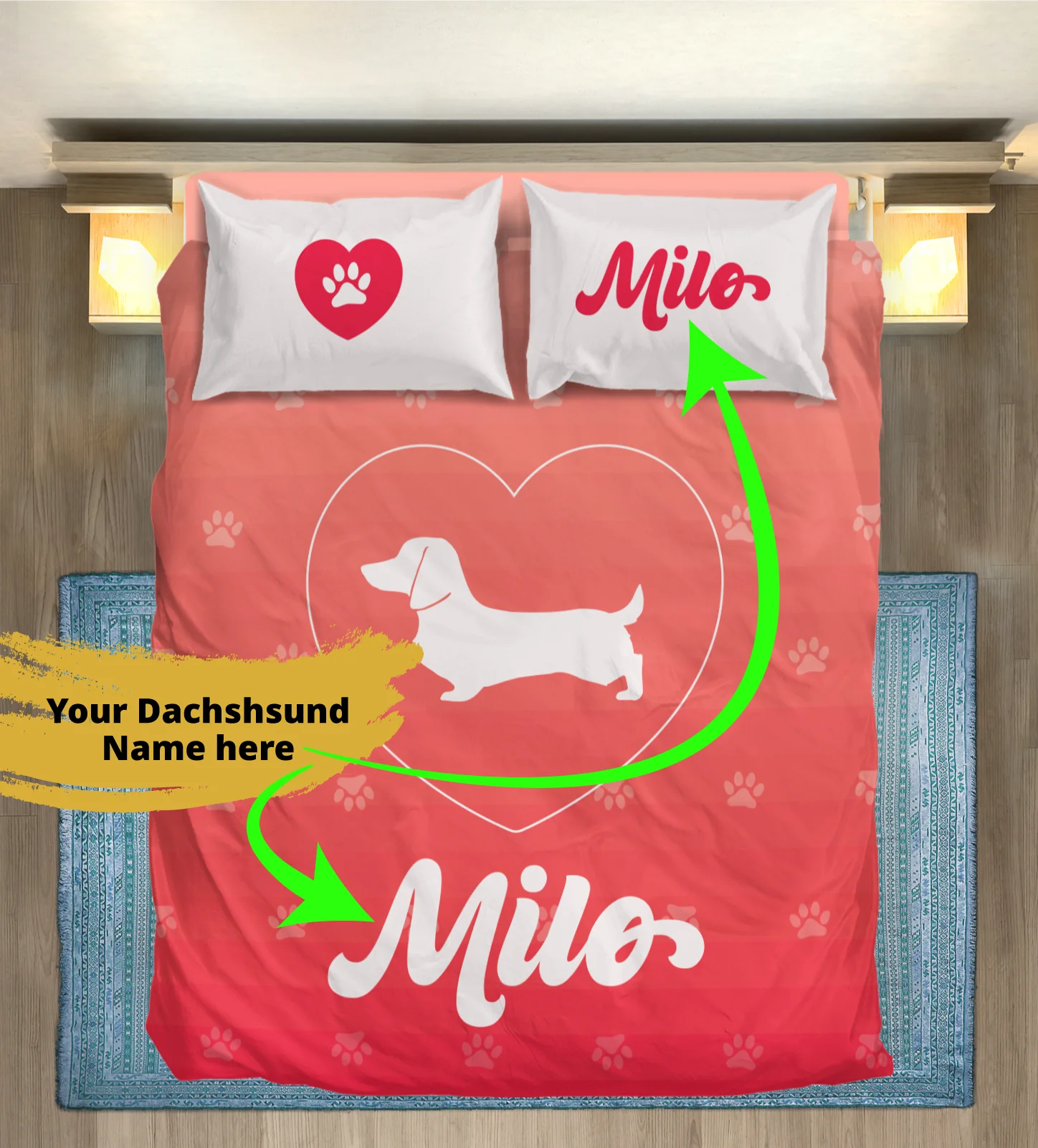 Custom Bedding Set with Dachshund's Name - Bedding Set