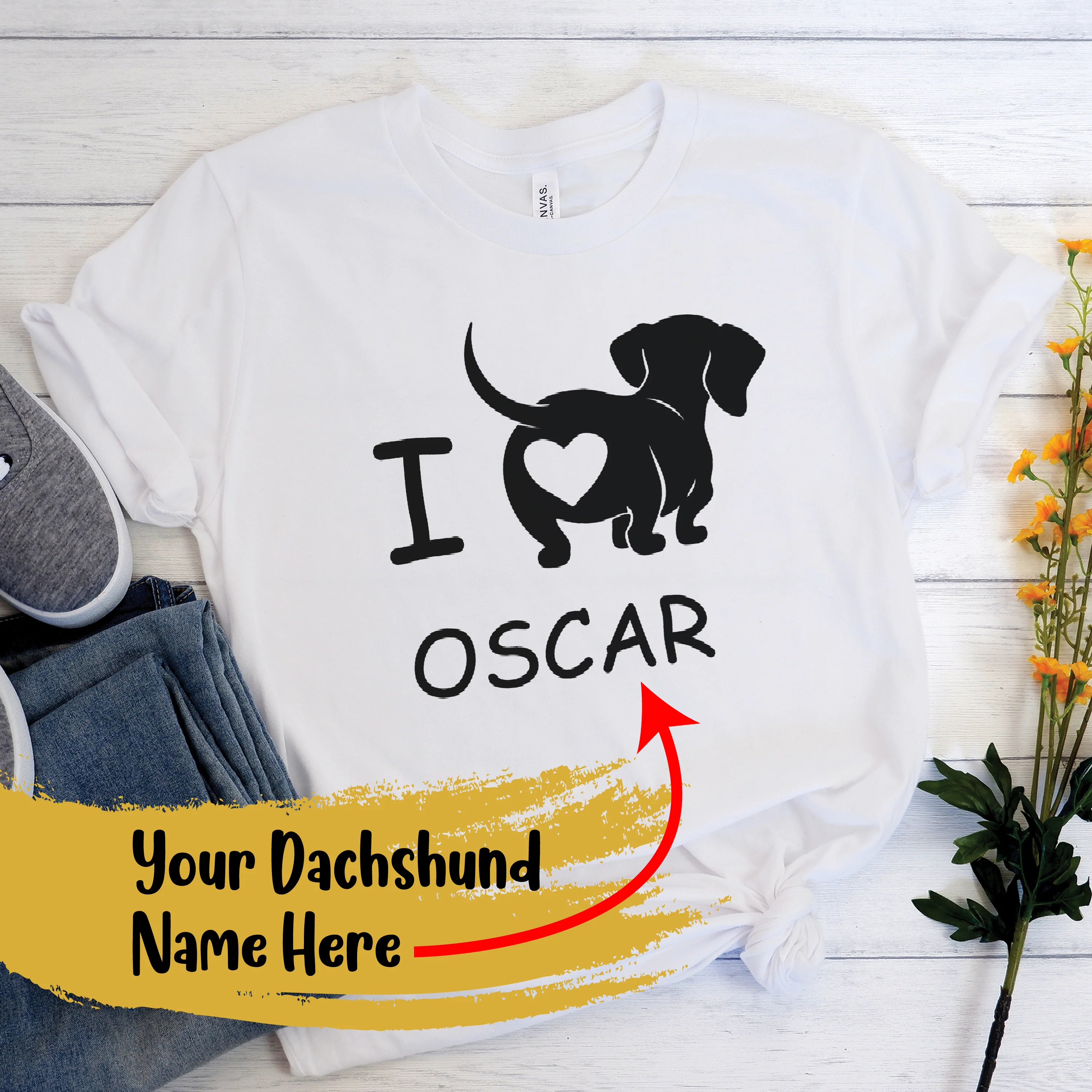 I love my doxie - Custom T-shirt with dachshund Name