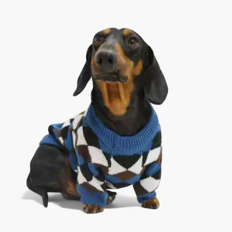 Britthund Dachshund Argyle Sweater – Cozy British-Style Winter Knit Pullover - Image 3