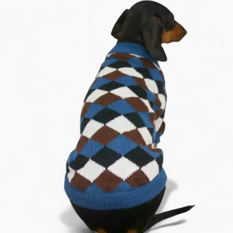Britthund Dachshund Argyle Sweater – Cozy British-Style Winter Knit Pullover - Image 4