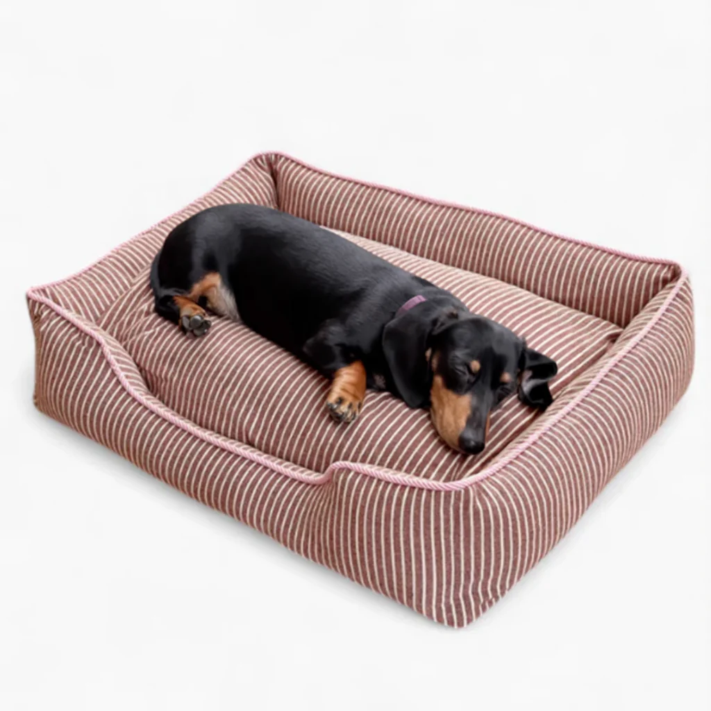NapLoom Dachshund Cloth Bed – Soft Bolstered Striped Lounger with Removable Cover - Image 3