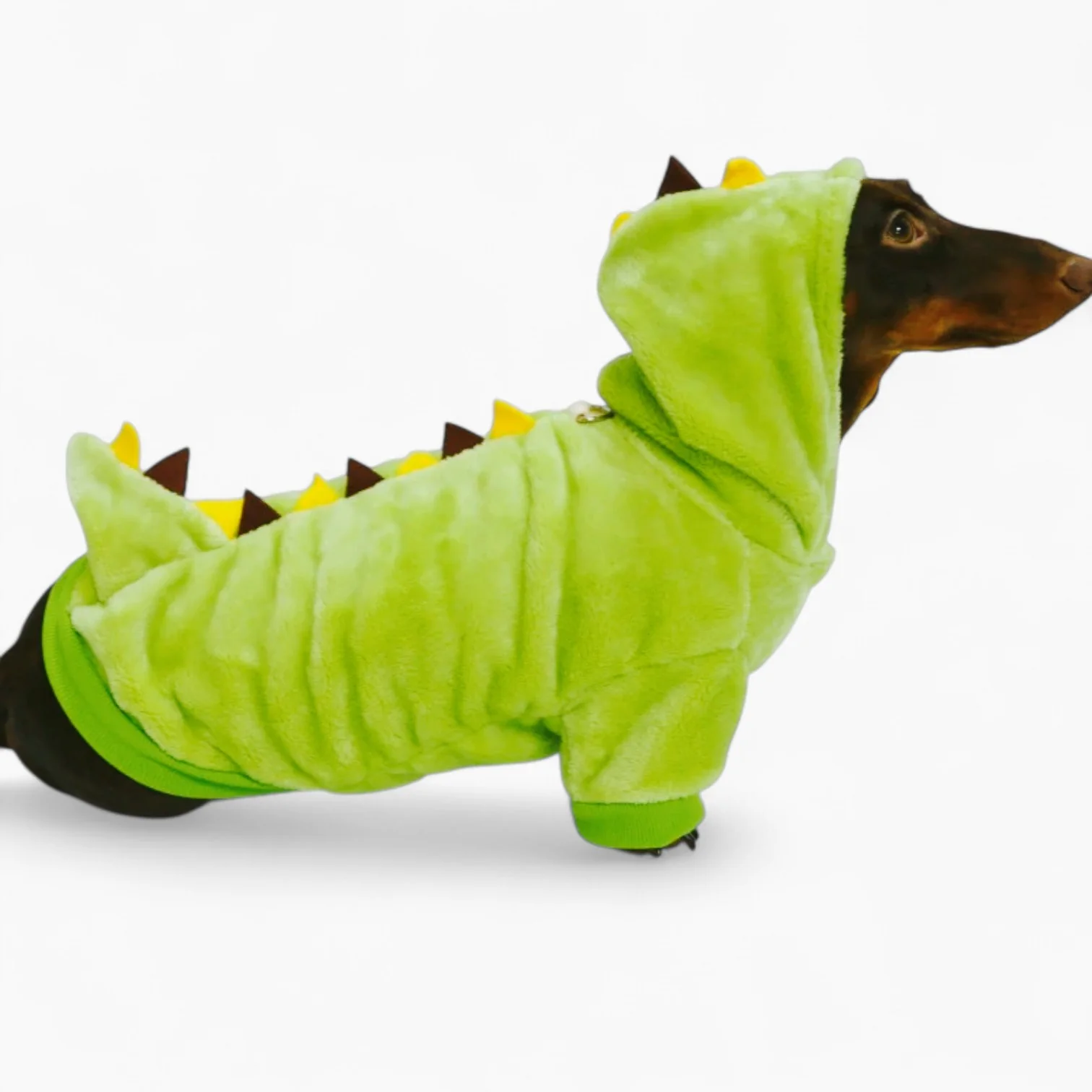 DinoPaw Dachshund Dinosaur Hoodie – Soft Winer Green Fleece Dog Coat - Image 2