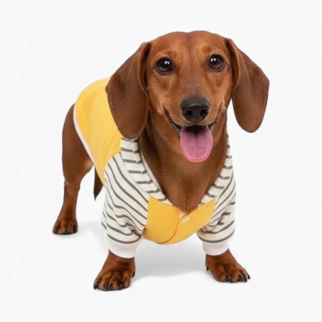 Barkana Dachshund Hooded Sweatshirt – Striped Sleeve Cozy Dog Outfit - Image 4