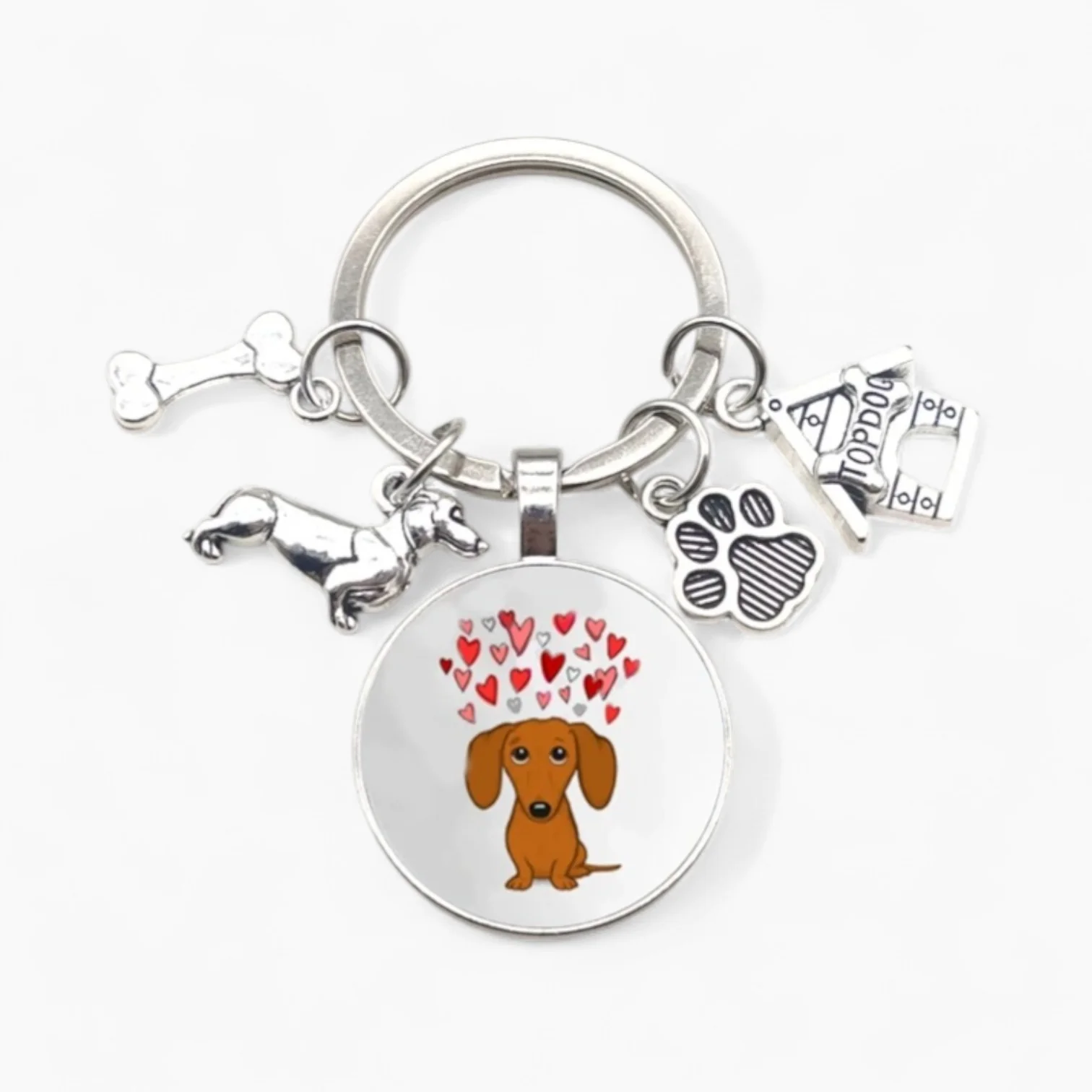TailSpark Dachshund Keychain – Cute Cartoon Dog Glass Pendant with Charms - Image 4