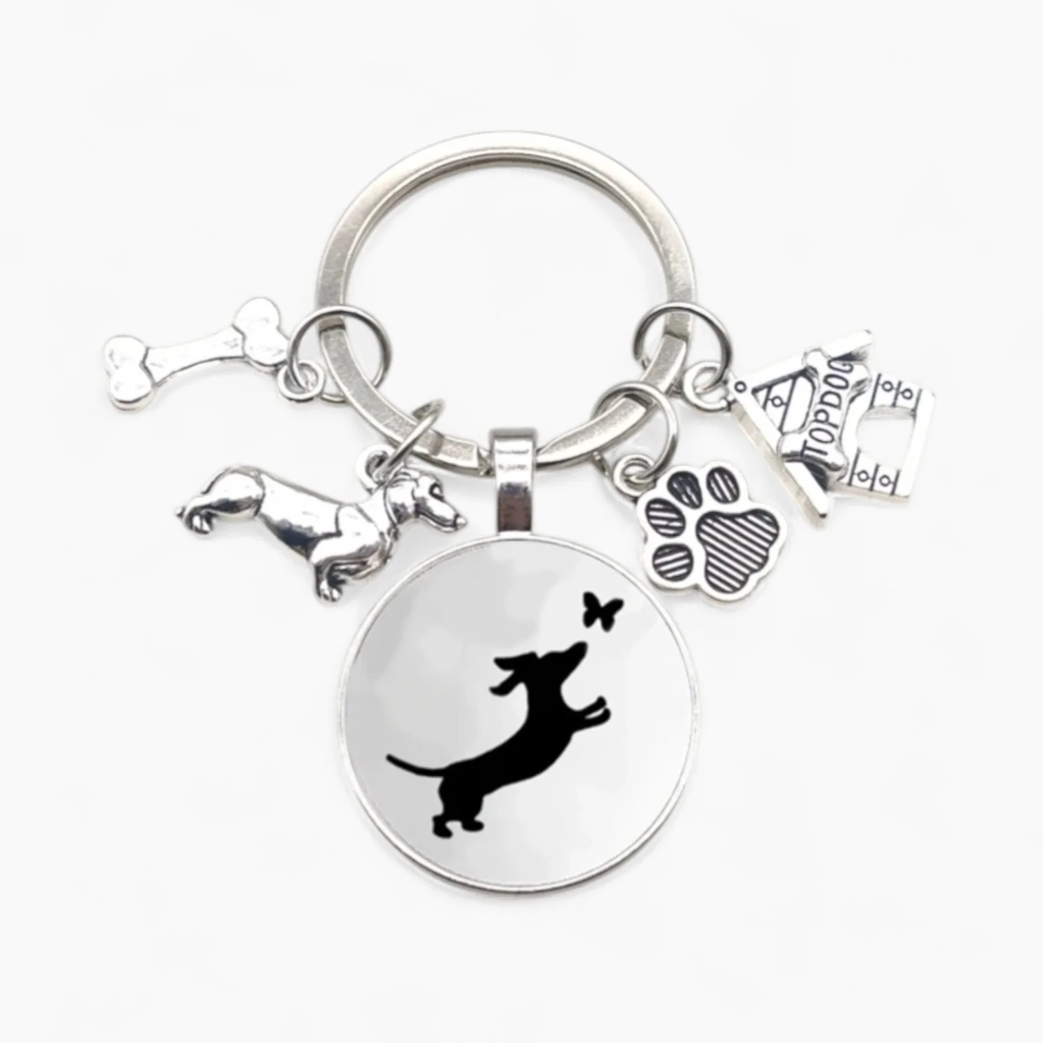 TailSpark Dachshund Keychain – Cute Cartoon Dog Glass Pendant with Charms - Image 5