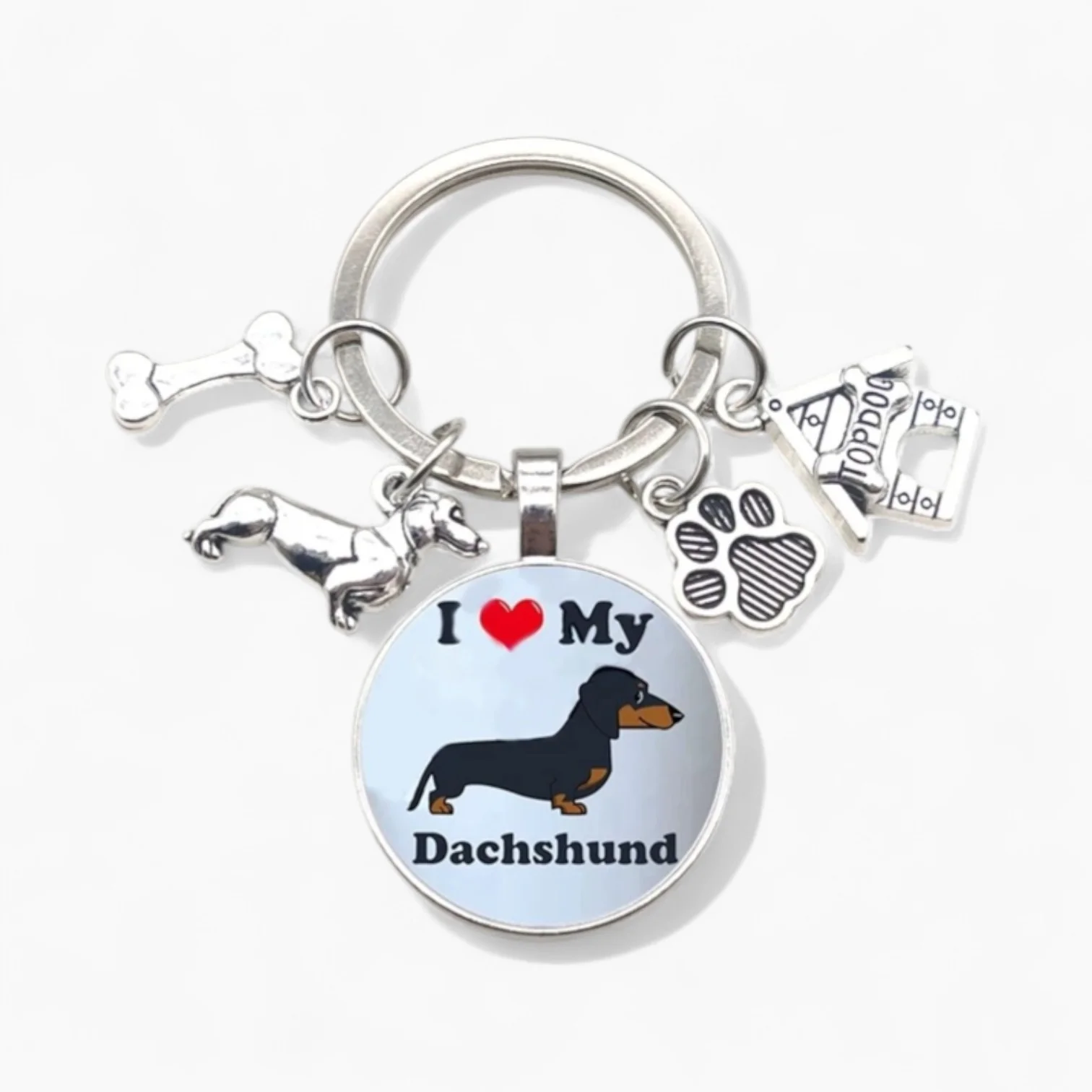 TailSpark Dachshund Keychain – Cute Cartoon Dog Glass Pendant with Charms - Image 7