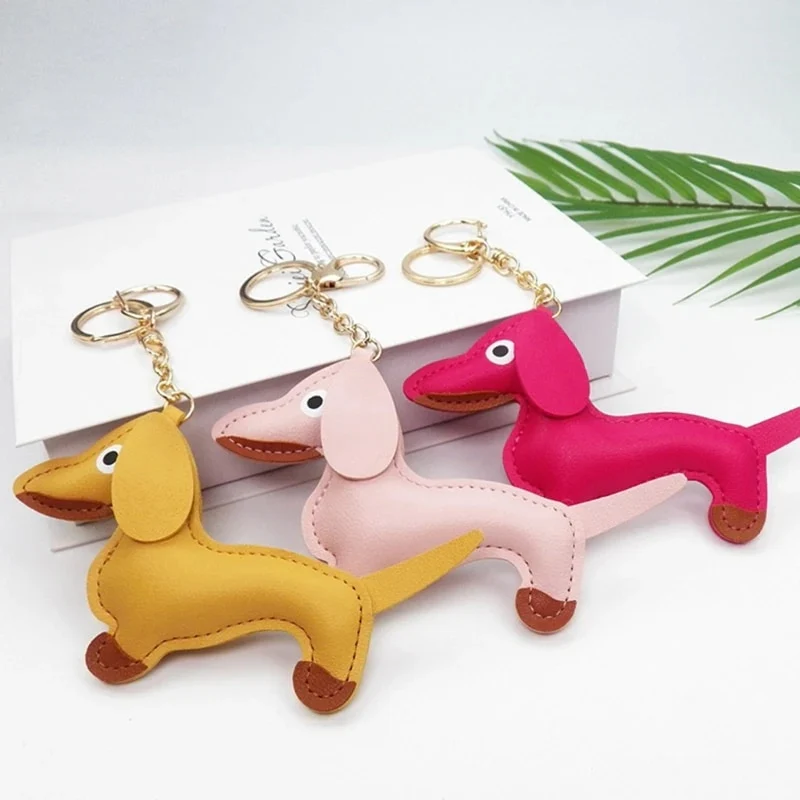 LeatherLove Whimsical Dachshund Keychain in Premium PU Leather