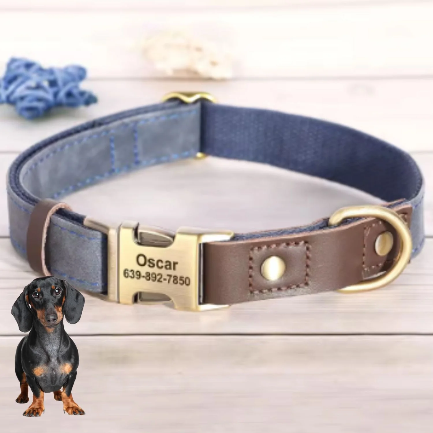 Dachshund Leather Collar with Leash – Personalized Engraved ID Adjustable - Image 17