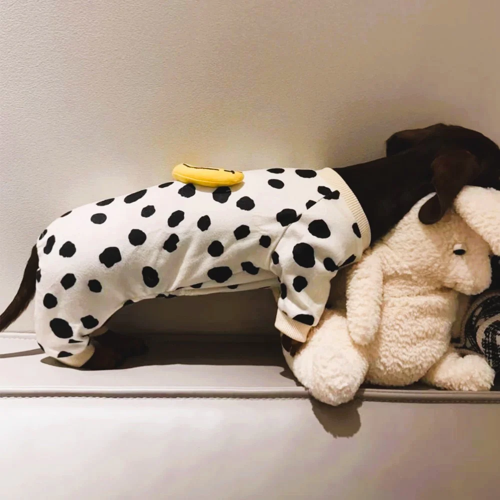 BananaPup Dachshund Pajamas – Soft Cow Print Overall Sweatshirt - Image 3