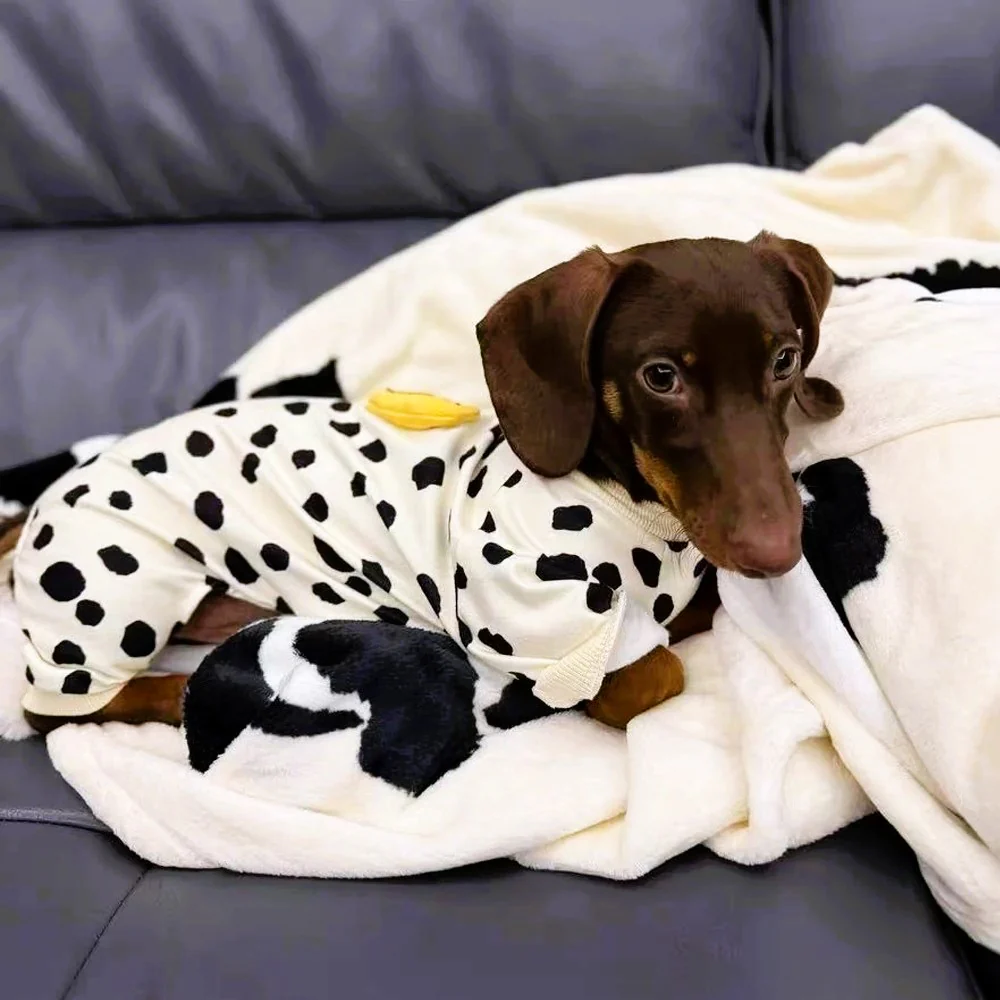 BananaPup Dachshund Pajamas – Soft Cow Print Overall Sweatshirt - Image 4