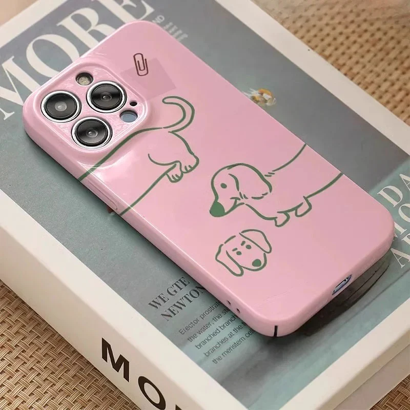 PawCase Dachshund Phone Case – Pink Glossy HD Hard PC Cover for iPhone 16/15/14/13/12/11 Pro Max - Image 4