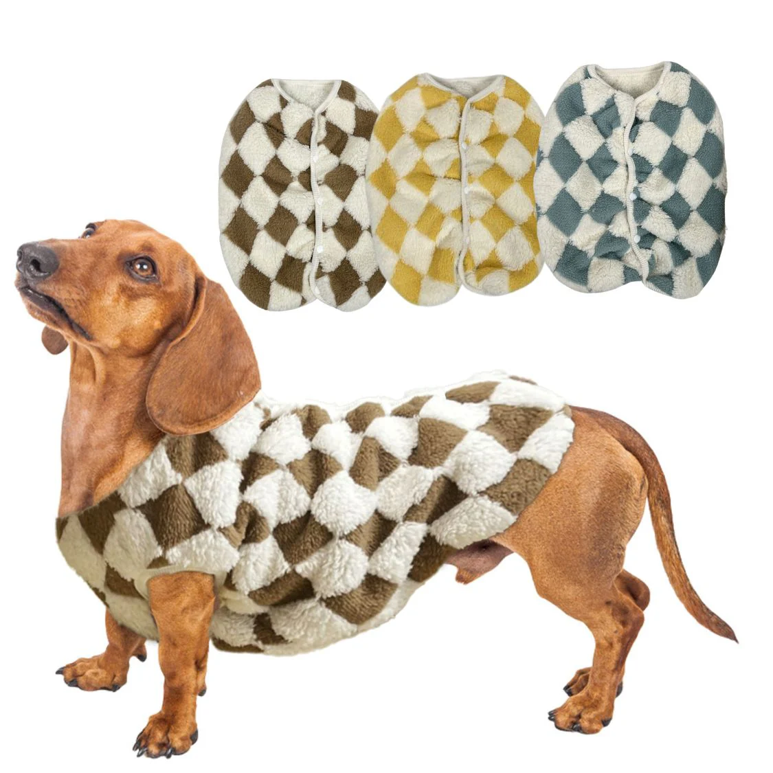 Dachshund Plush Checkerboard Vest