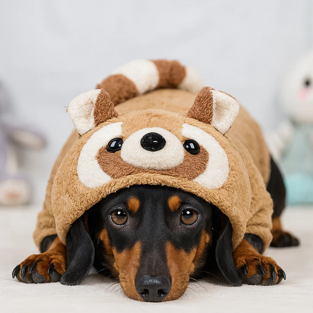 FurPals Dachshund Raccoon Costume – Soft Plush Fleece Dog Hoodie - Image 2
