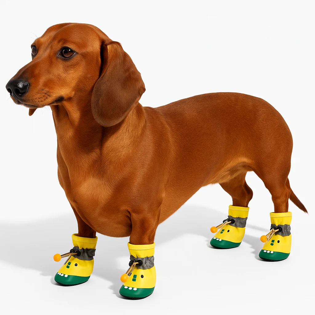 CrocPaw Dachshund Rain Boots – Waterproof Crocodile Shape Dog Shoes