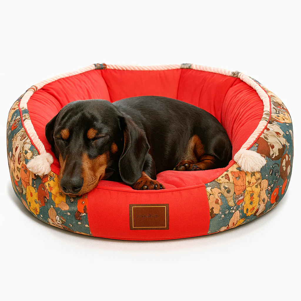 CozyPaw Dachshund Round Bed – Warm Winter Comfy Dog Bed