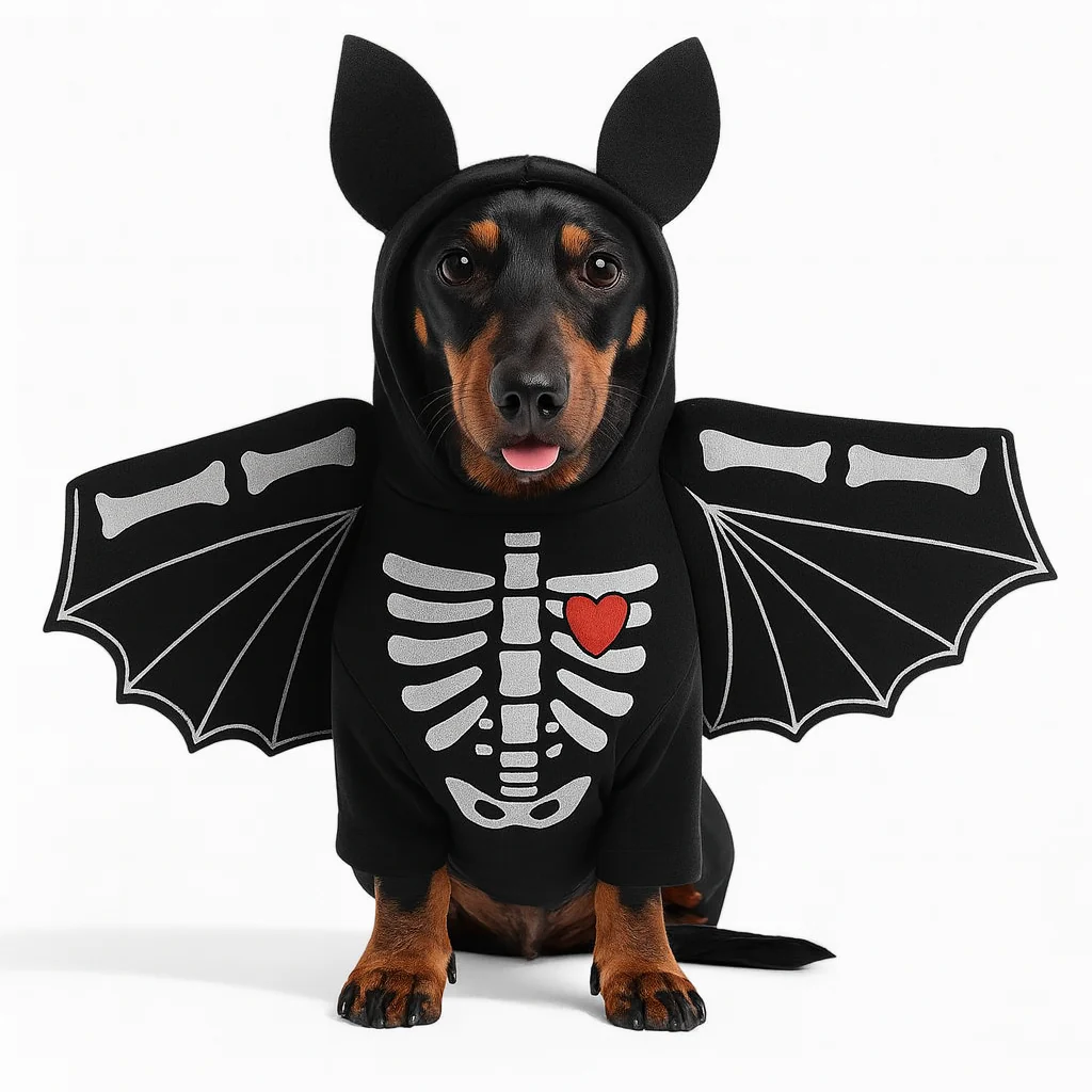 BatSkull Dachshund Skeleton Costume – Funny Halloween Bat Outfit - Image 2