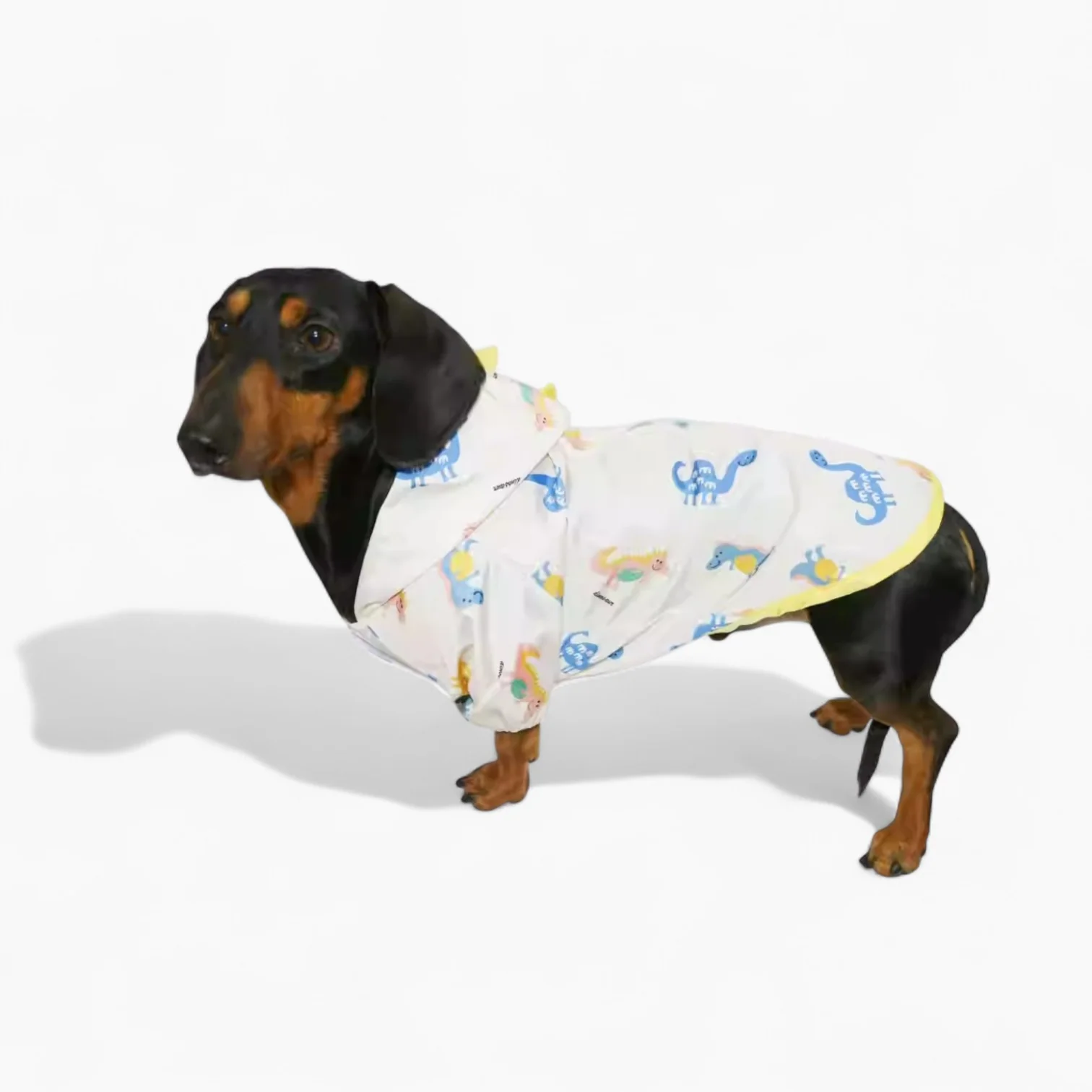 DinoShield Dachshund Raincoat – Fun Splash-proof Dinosaur-Print Dog Jacket