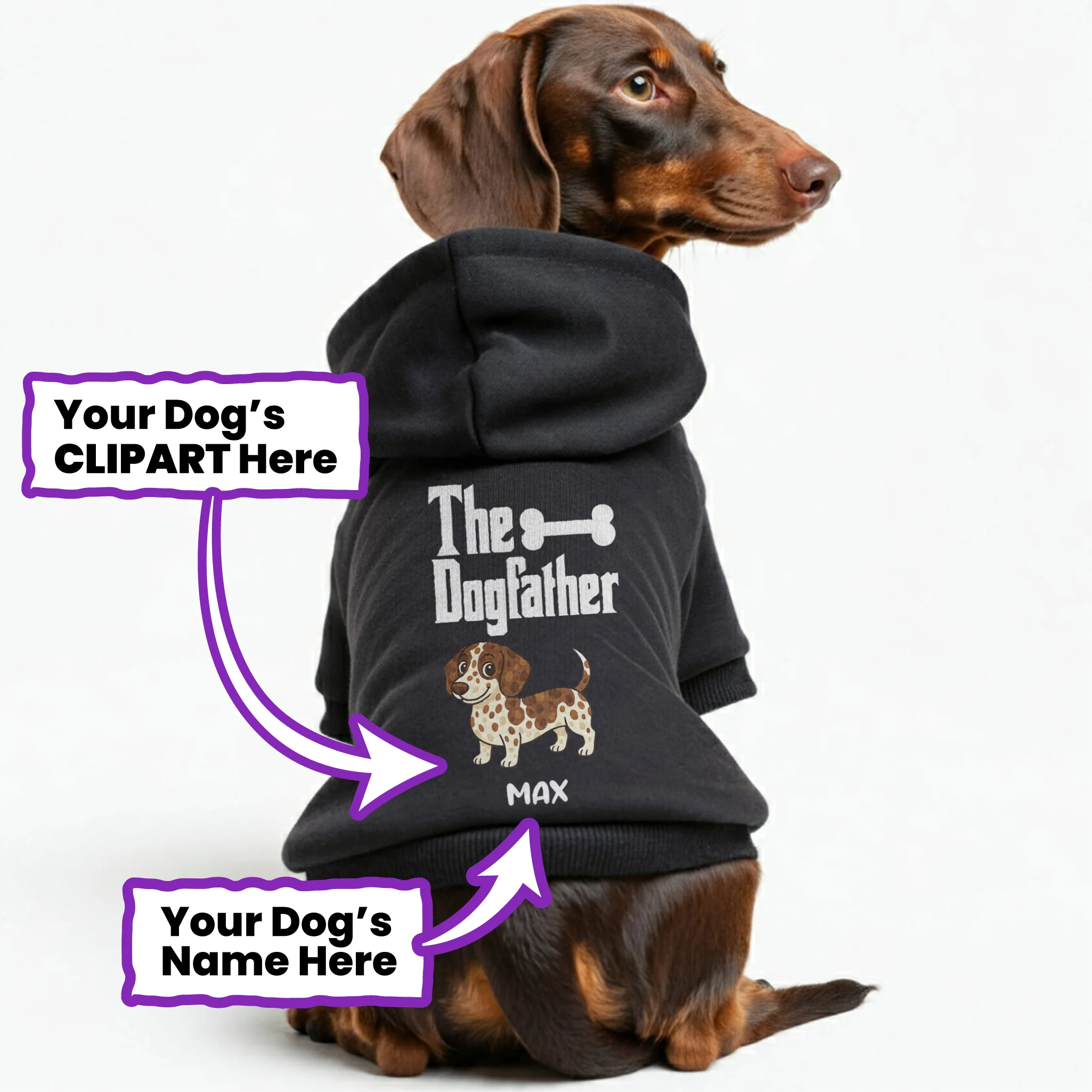 The Dogfather – Personalized Dachshund Hoodies with Your Doxie’s Name & Clipart – Stylish, Cozy & Made from Premium 100% Cotton