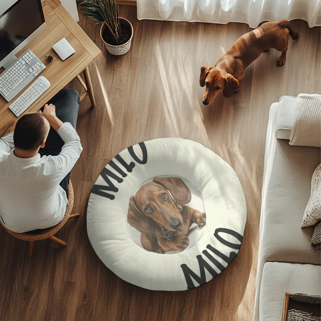Hector - Personalized Cloud-Comfort Large Dachshund Bed | Anti-Anxiety Donut Bed for Dachshunds - Image 2