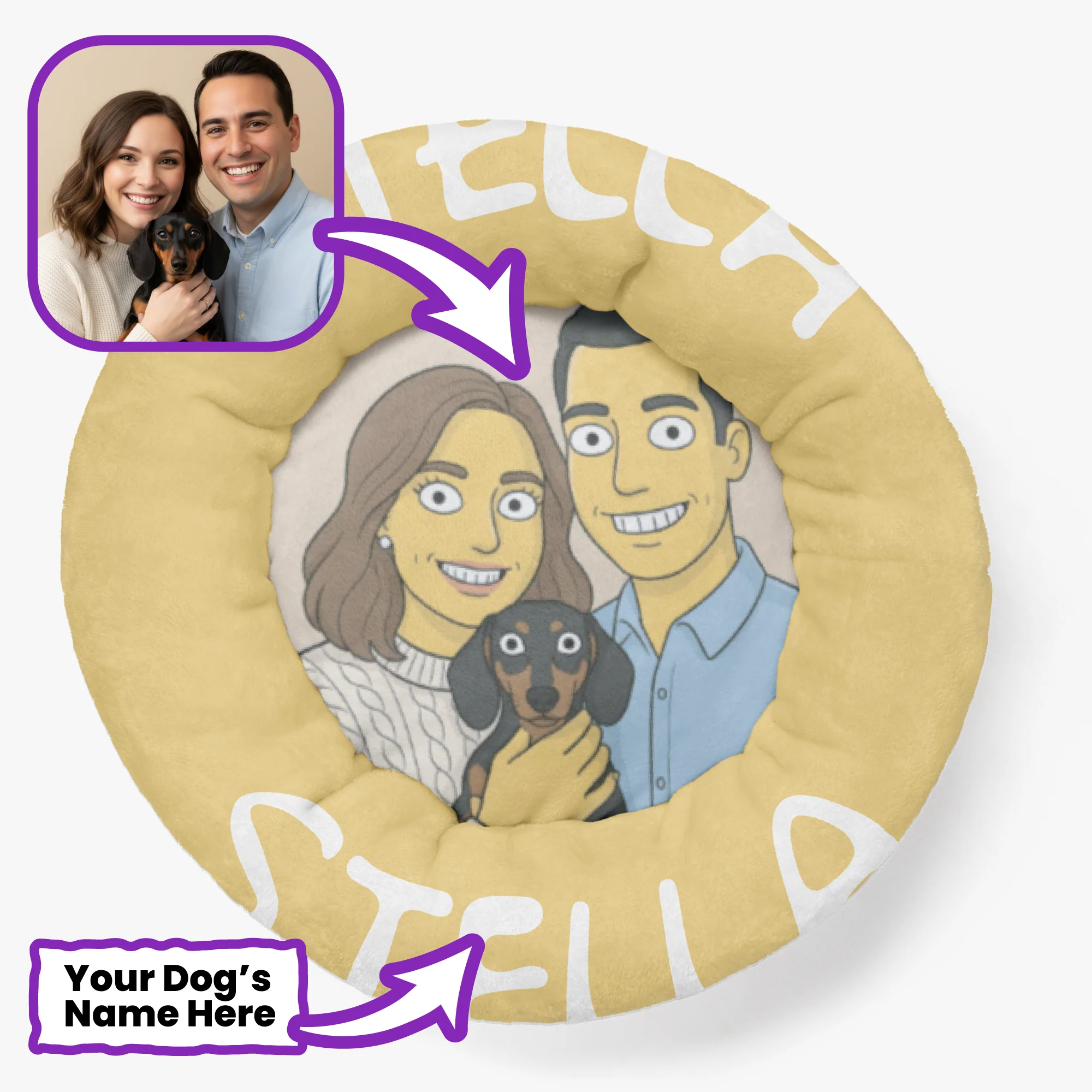 Willow - Personalized Cloud-Comfort Large, Small & Puppy Dachshund Bed | Anti-Anxiety Donut Bed for Dachshunds