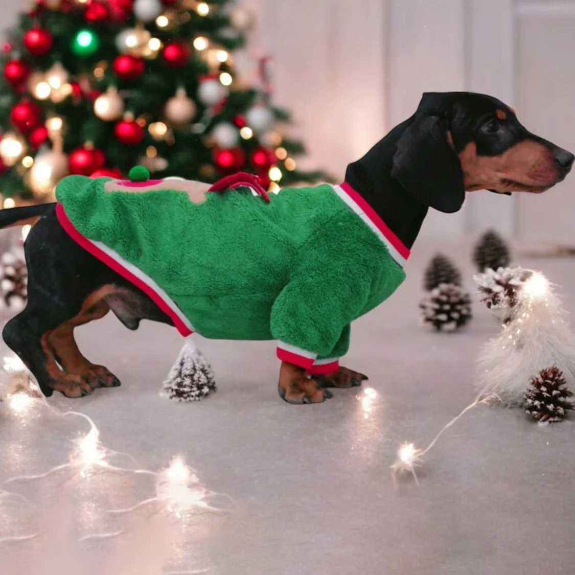 Doxie Coral Fleece Christmas Sweater - Festive Reindeer Holiday Apparel for Dachshund - Image 5