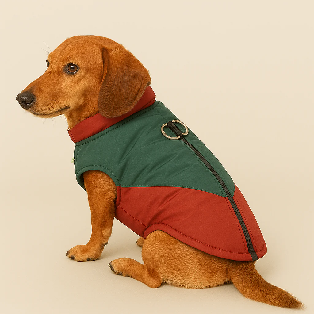 Doxique Warm Dachshund Quilted Jacket – Sleeveless Winter Outfit with Built-In Leash Clip - Image 2