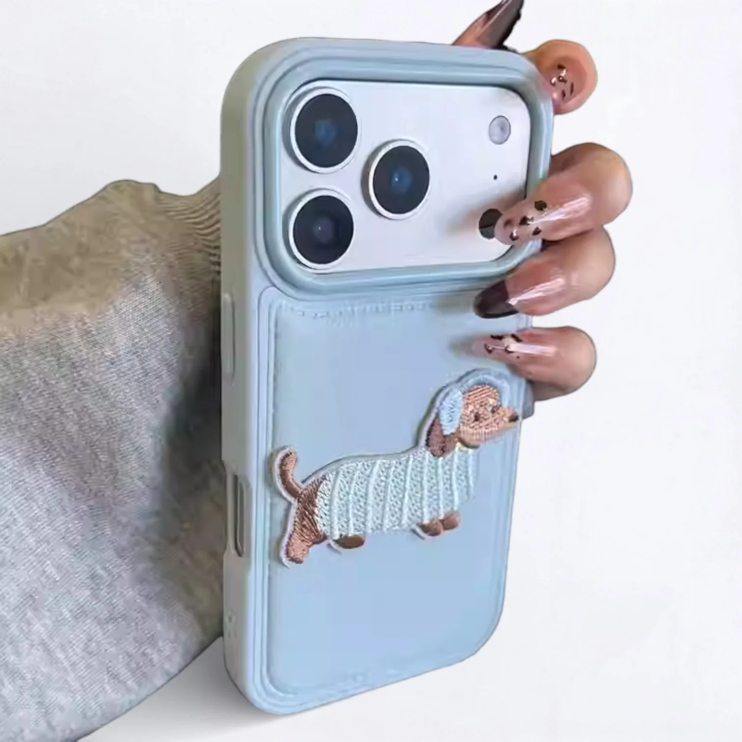 DoxiTune Dachshund Embroidered iPhone Case – Cute Plush Cartoon Protective Phone Cover