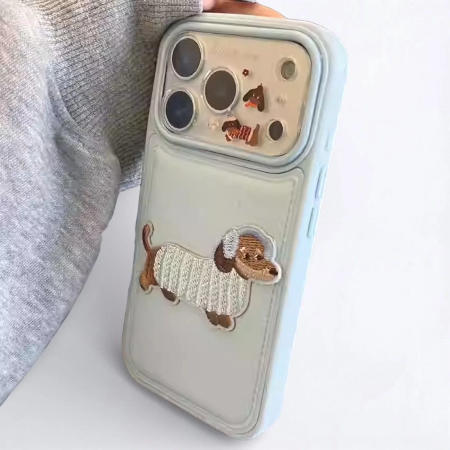 DoxiTune Dachshund Embroidered iPhone Case – Cute Plush Cartoon Protective Phone Cover - Image 2