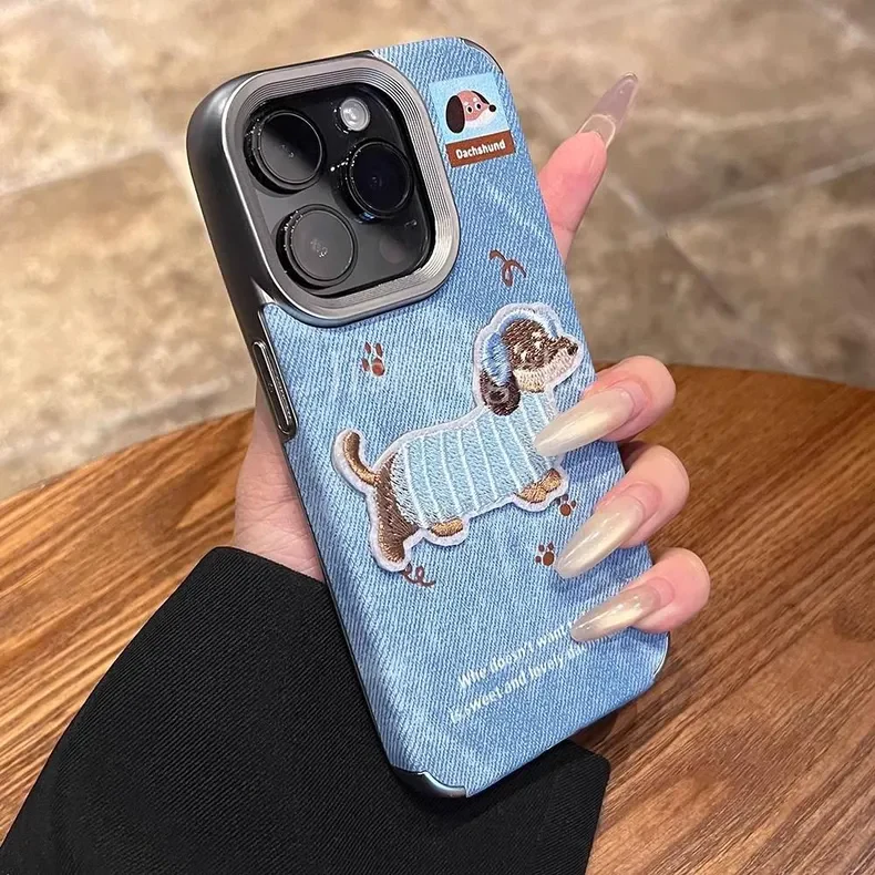 DenDoxi Dachshund Denim iPhone Case – Cute Puppy Anti-Drop Protective Cover - Image 2