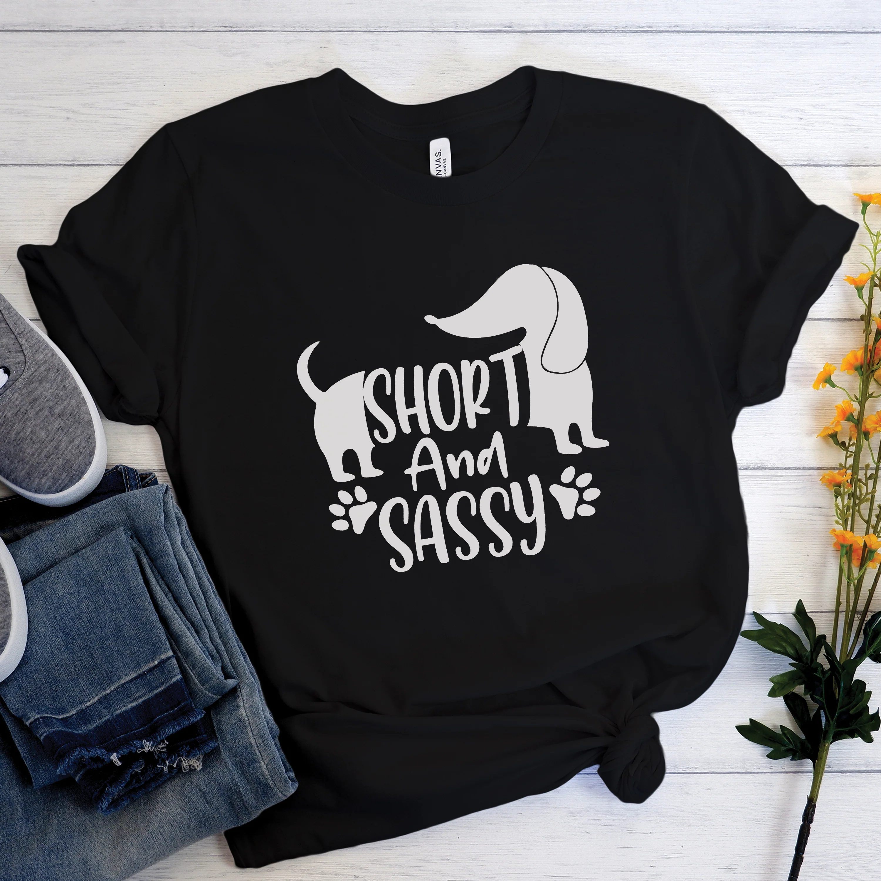Short and sassy - Unisex Cotton T-Shirt for dachshund lovers