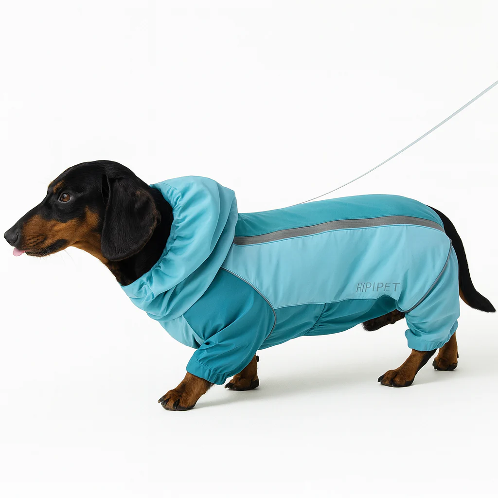 RainHound Dachshund Full-Body Raincoat – Hooded Waterproof Jumpsuit with Belly Panel and Reflective Trim - Image 3