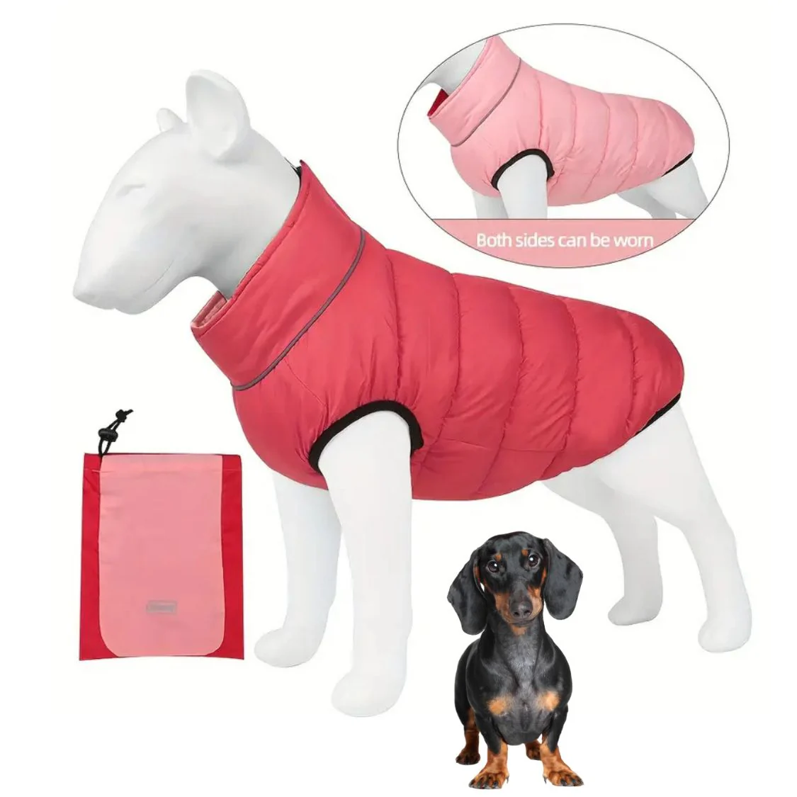 Reflective Dachshund Padded Jacket – Double-Sided Waterproof and Cotton Lined
