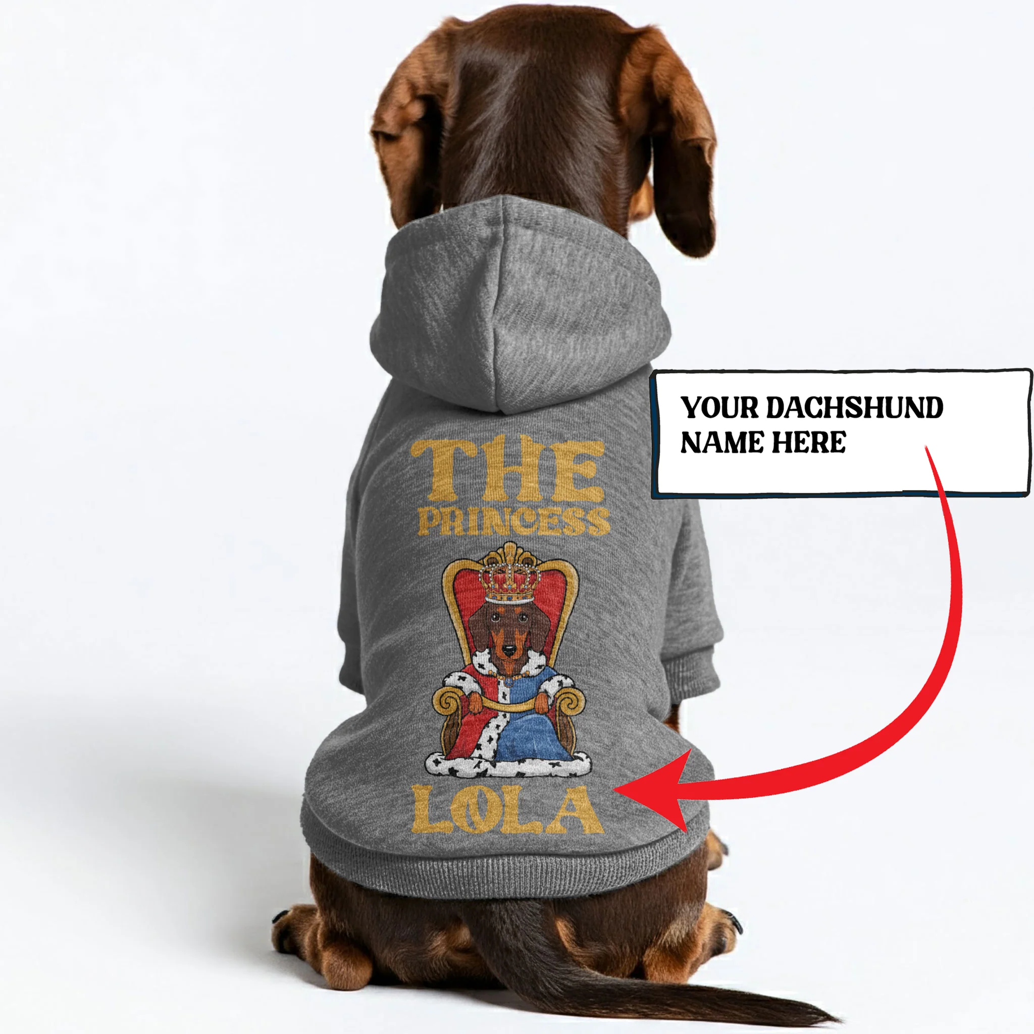 The Princess - Personalized Dachshund Hoodies with your doxie name – Stylish, Cozy, and Premium 100% Cotton - Image 3